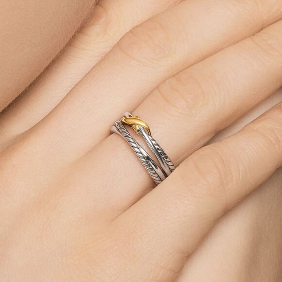 DAVID YURMAN Crossover Ring 925 Sterling Silver 18K Yellow Gold Size 8 - Picture 5 of 6